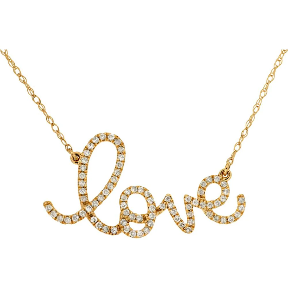 14K Yellow Gold Diamond Love Necklace - 0.25 Carats Total Diamond Weight - Royal Jewelry