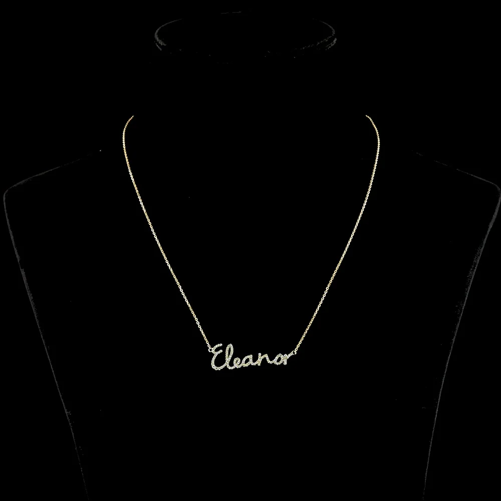 14K Yellow Gold Diamond Name Pendant featuring 97 Brilliant Cut Lab Grown E-F VS1 Diamonds - 0.34 Carat Total Diamond Weight - Covaloro Fine Jewelry