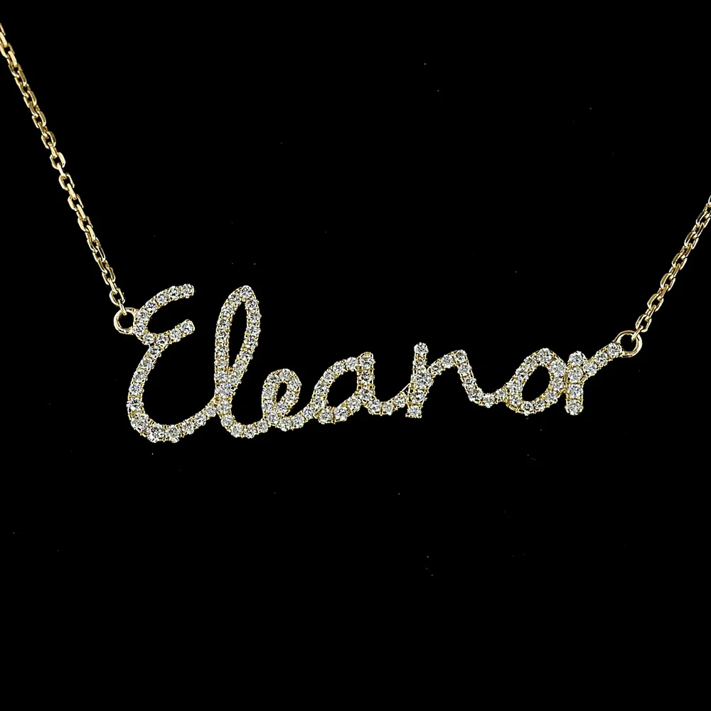14K Yellow Gold Diamond Name Pendant featuring 97 Brilliant Cut Lab Grown E-F VS1 Diamonds - 0.34 Carat Total Diamond Weight - Covaloro Fine Jewelry - Image 2
