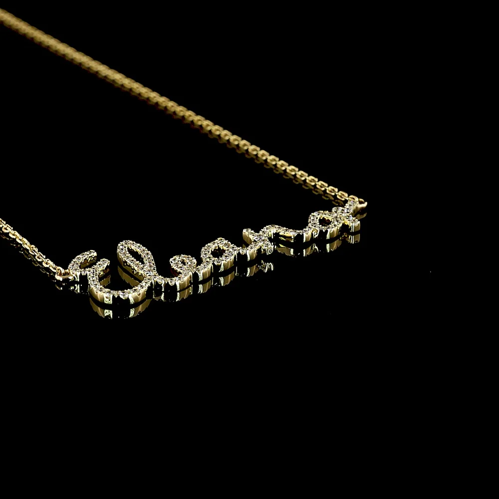 14K Yellow Gold Diamond Name Pendant featuring 97 Brilliant Cut Lab Grown E-F VS1 Diamonds - 0.34 Carat Total Diamond Weight - Covaloro Fine Jewelry - Image 3