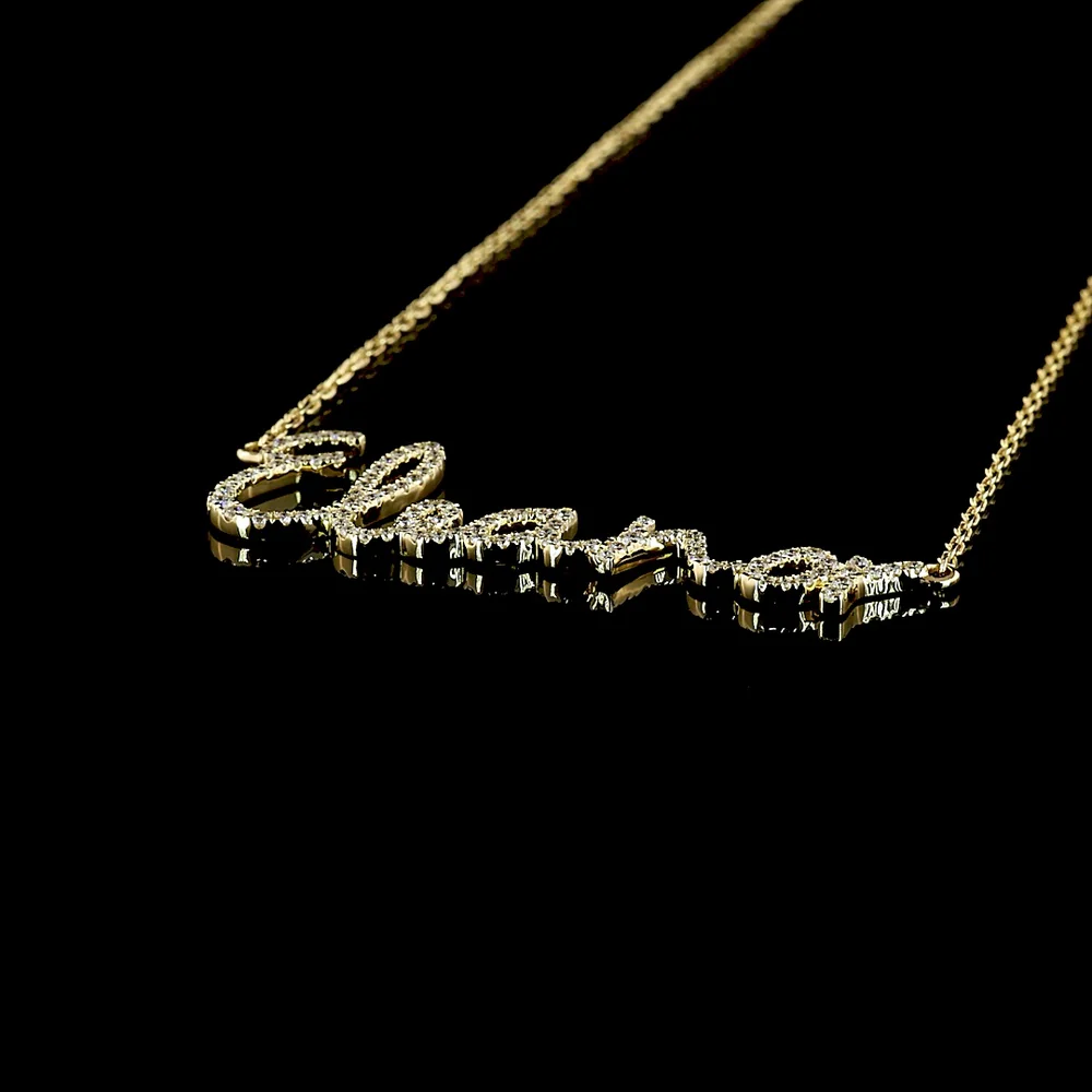 14K Yellow Gold Diamond Name Pendant featuring 97 Brilliant Cut Lab Grown E-F VS1 Diamonds - 0.34 Carat Total Diamond Weight - Covaloro Fine Jewelry - Image 4
