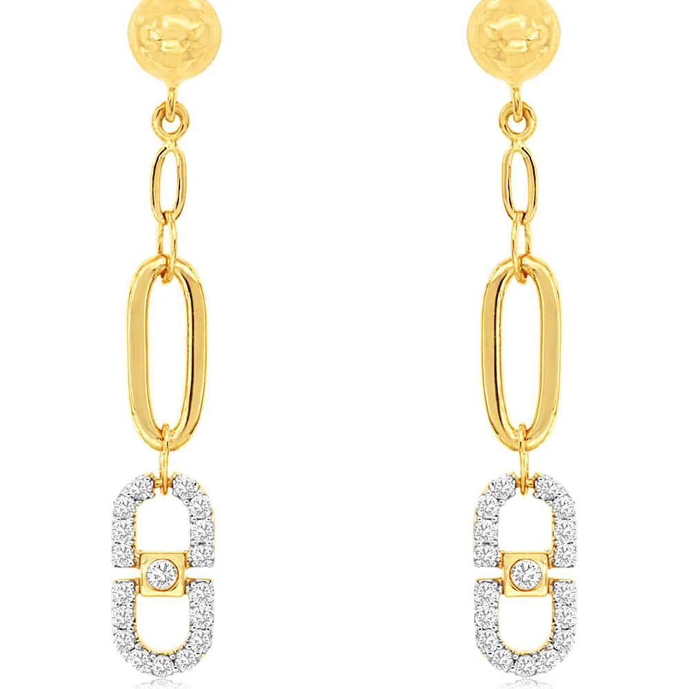 14K Yellow Gold Diamond Paperclip Drop Earrings - 0.34 Carats Total Diamond Weight - Royal Jewelry