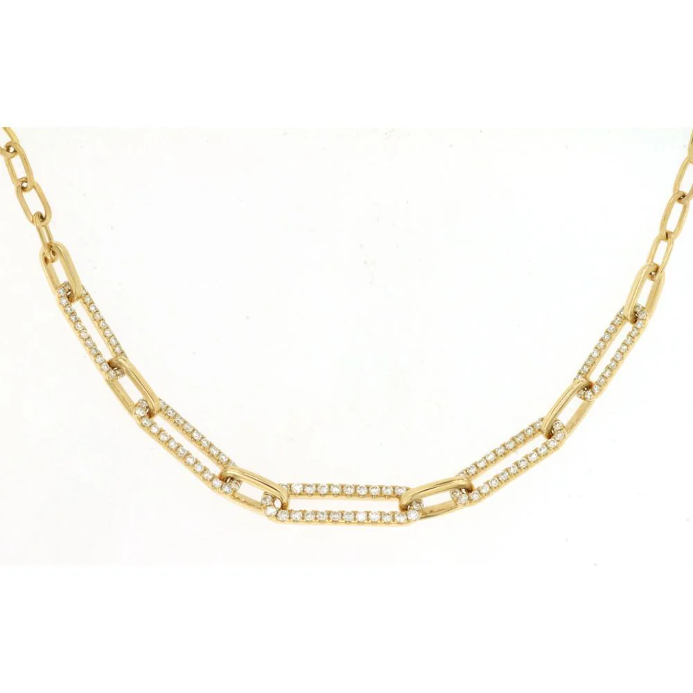 14K Yellow Gold Diamond Paperclip Link Necklace - 0.71 Carat Total Diamond Weight - Royal Jewelry