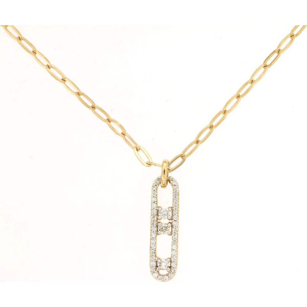 14K Yellow Gold Diamond Paperclip Necklace with Pavé Style Link Pendant - 0.20 Carat Total Diamond Weight - Royal Jewelry