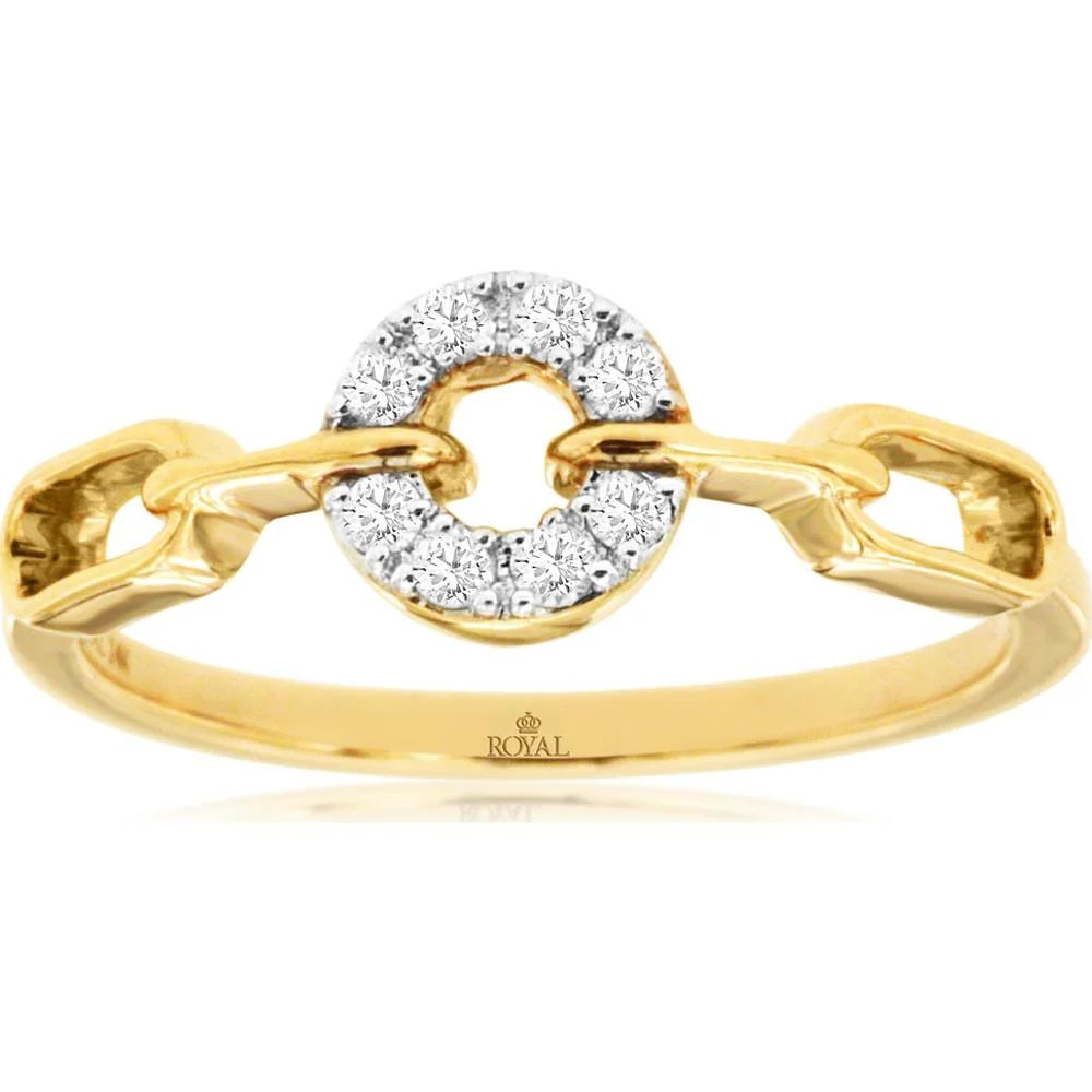 14K Yellow Gold Diamond Paperclip Ring - 0.12 Carats Total Diamond Weight - Royal Jewelry