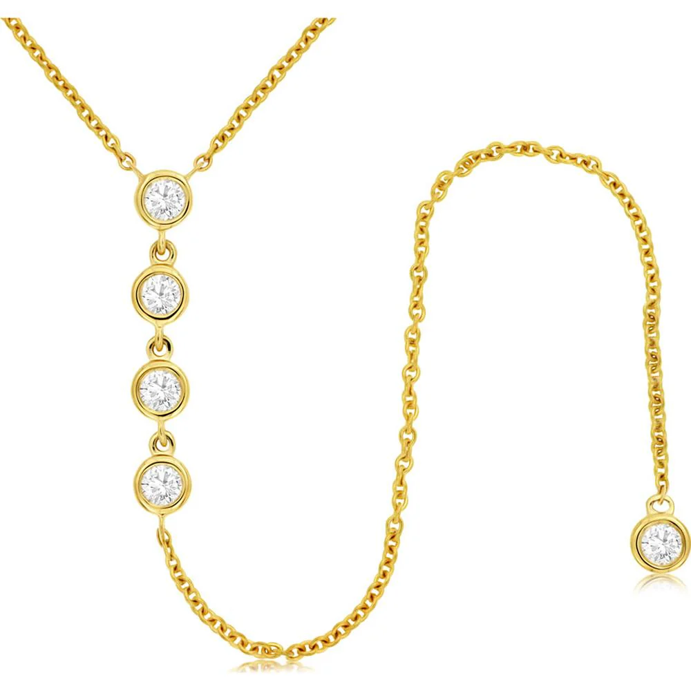 14K Yellow Gold Diamond Pendant Necklace with Bezel-Set Round Diamonds - 0.26 Carats Total Diamond Weight - Royal Jewelry