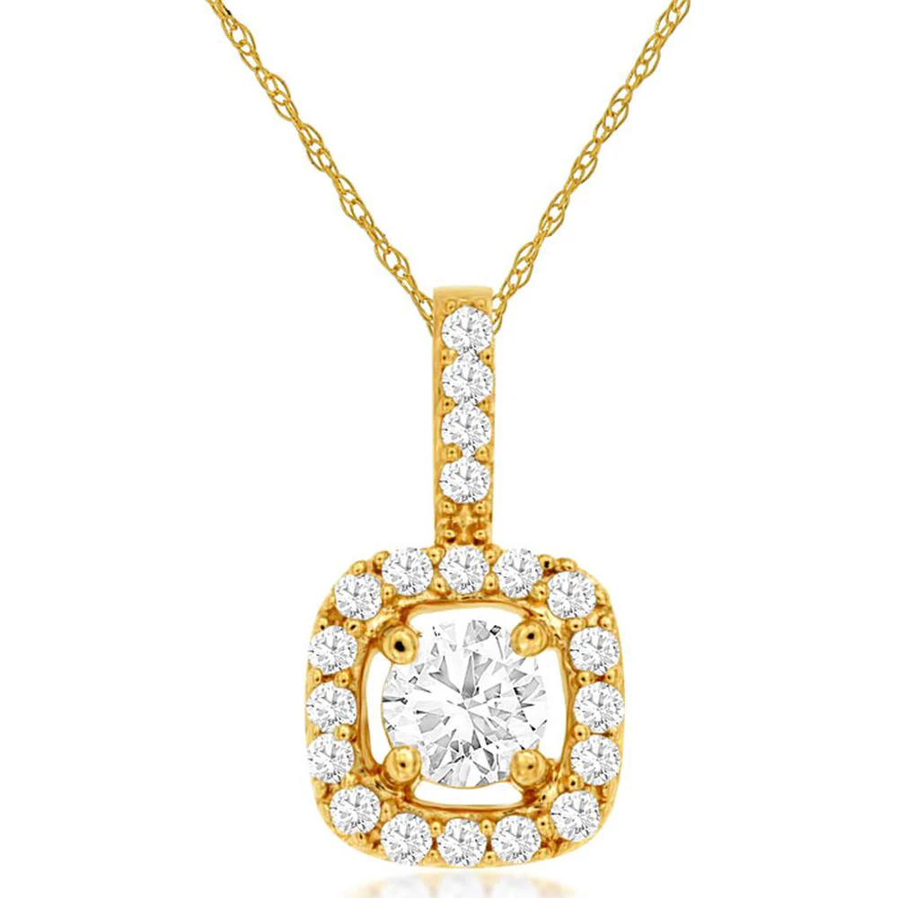 14K Yellow Gold Diamond Pendant with Halo Design and Milgrain Detail - 0.35 Carats Total Diamond Weight - Royal Jewelry