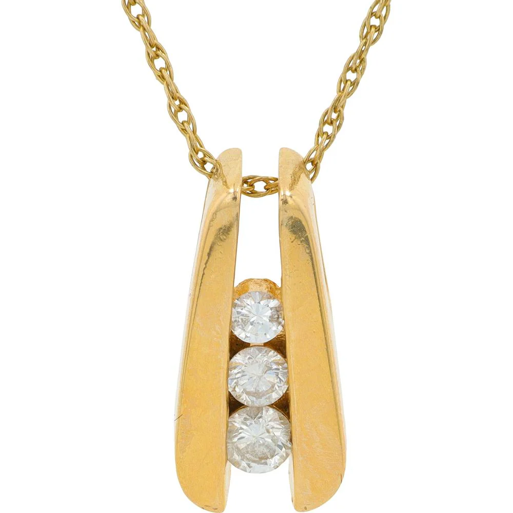 14K Yellow Gold Diamond Pendant with Three Round Brilliant Diamonds - 0.30 Carat Total Diamond Weight
