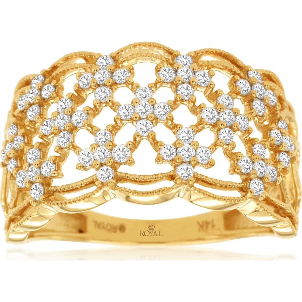 14K Yellow Gold Diamond Ring with Lattice Design and 0.5 Carats Total Diamond Weight - Royal Jewelry