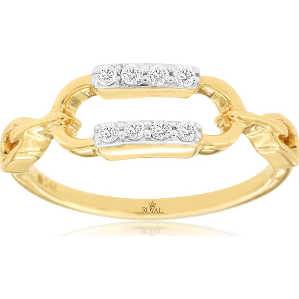 14K Yellow Gold Diamond Ring with Linked Design - 0.10 Carats Total Diamond Weight - Royal Jewelry