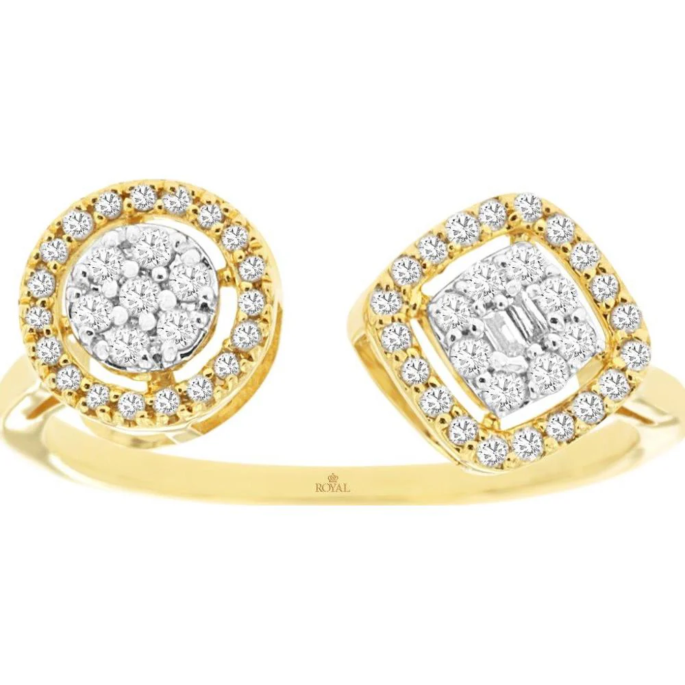 14K Yellow Gold Diamond Ring with Round and Square Cluster Setting - 0.30 Carats Total Diamond Weight - Royal Jewelry