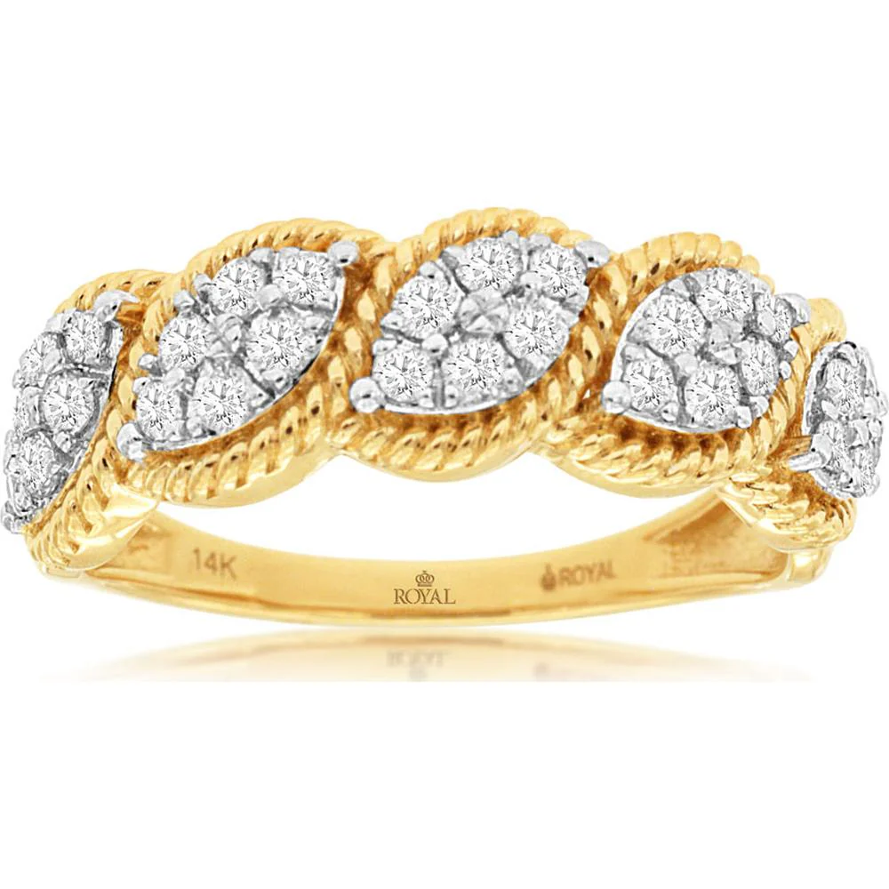 14K Yellow Gold Diamond Ring with Teardrop Cluster Design - 0.50 Carats Total Diamond Weight - Royal Jewelry