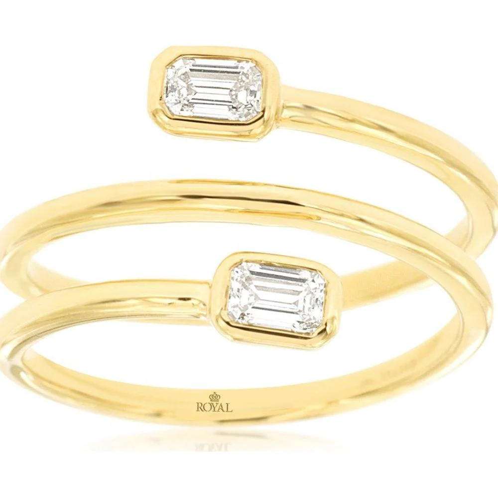 14K Yellow Gold Diamond Ring with Two Emerald Cut Diamonds - 0.30 Carats Total Diamond Weight - Royal Jewelry