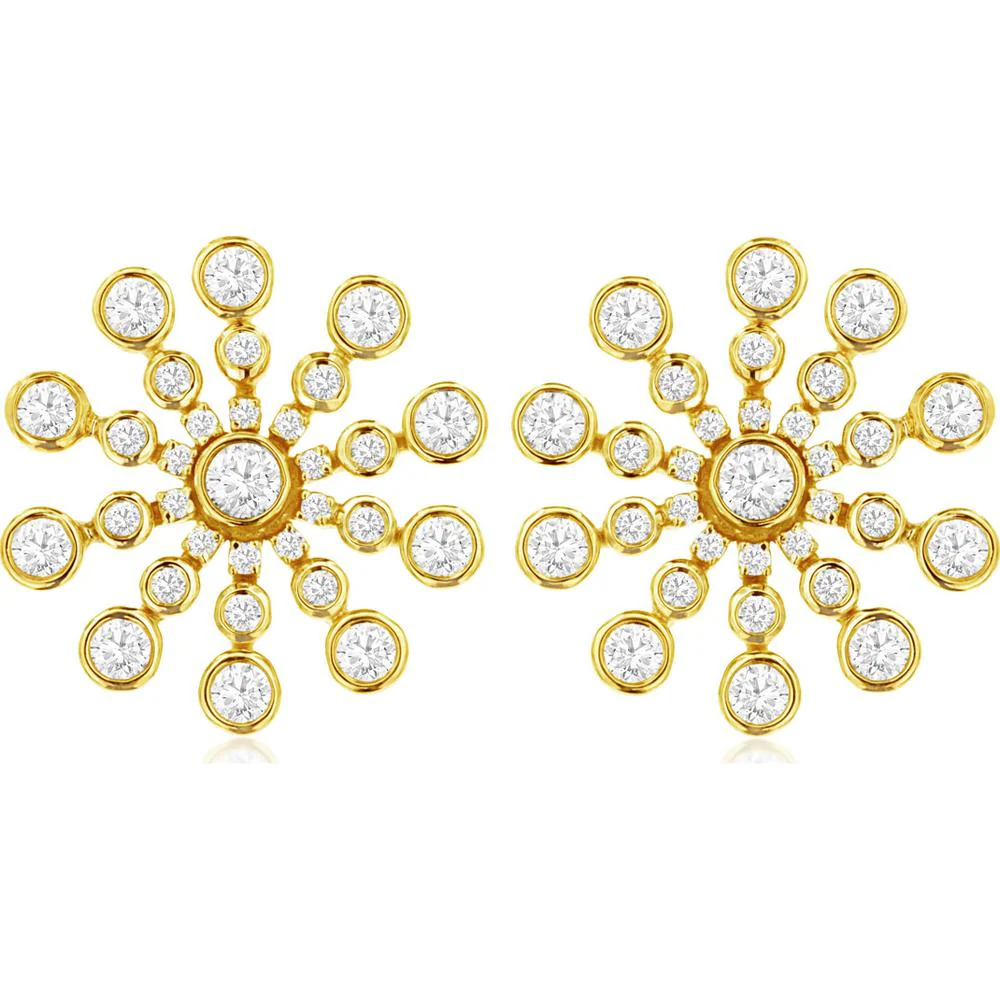 14K Yellow Gold Diamond Starburst Earrings with Bezel Set Round Diamonds - 1.00 Carat Total Weight - Royal Jewelry