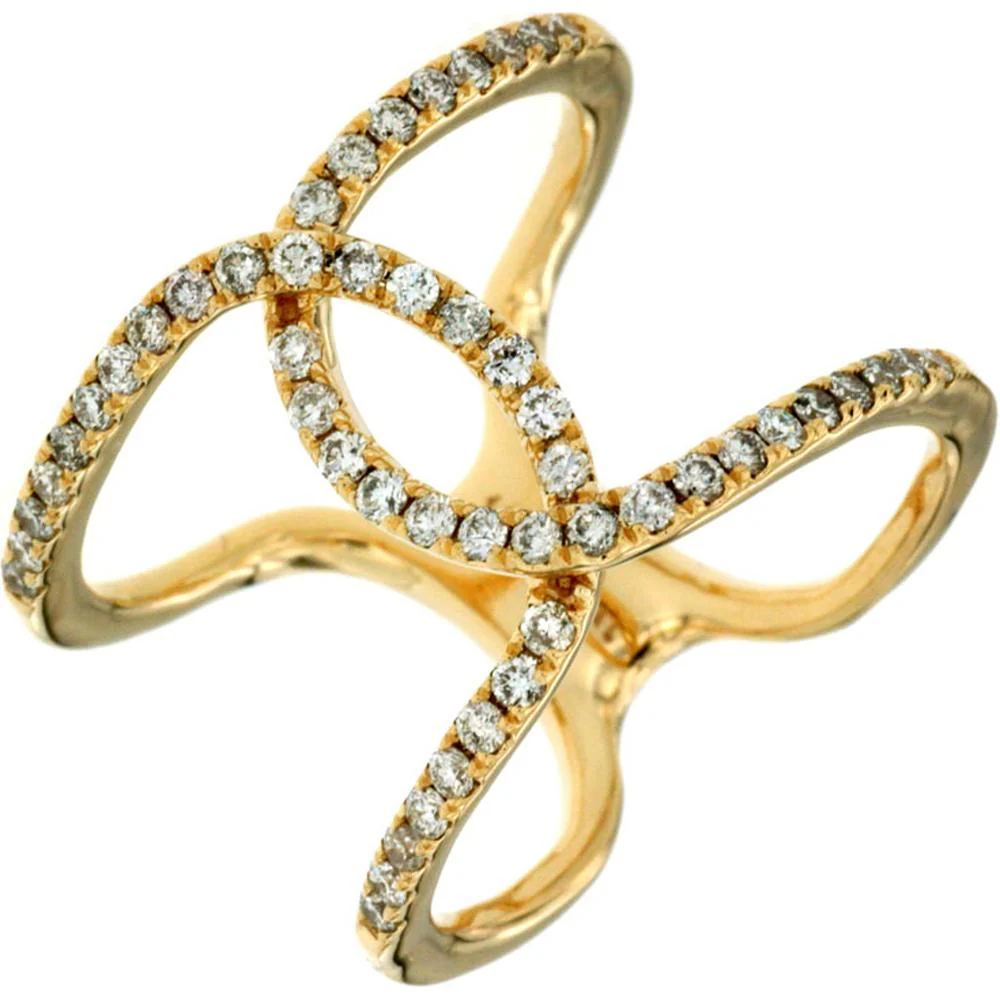 14K Yellow Gold Diamond Statement Ring with Intertwining Loops - 0.50 Carats Total Diamond Weight - Royal Jewelry