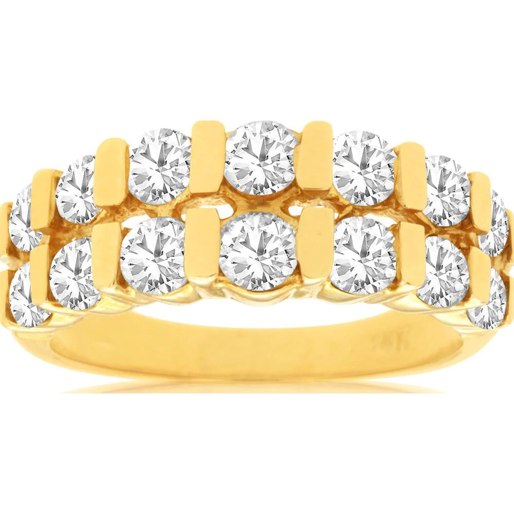 14K Yellow Gold Diamond Wedding Band with Bar Set Round Brilliant Cut Diamonds - 1.50 Carat Total Weight - Royal Jewelry