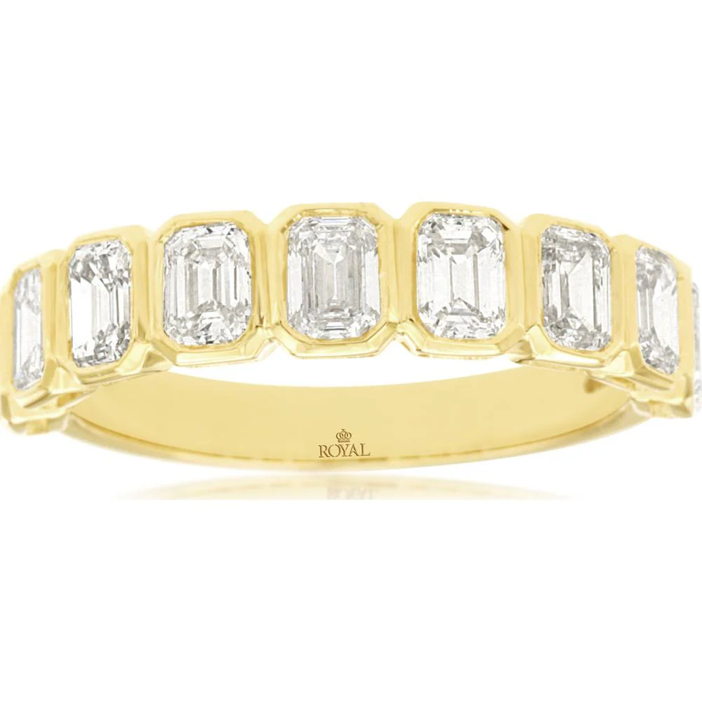 14K Yellow Gold Diamond Wedding Band with Bevel-Set Emerald Cut Diamonds - 1.77 Carat Total Diamond Weight - Royal Jewelry