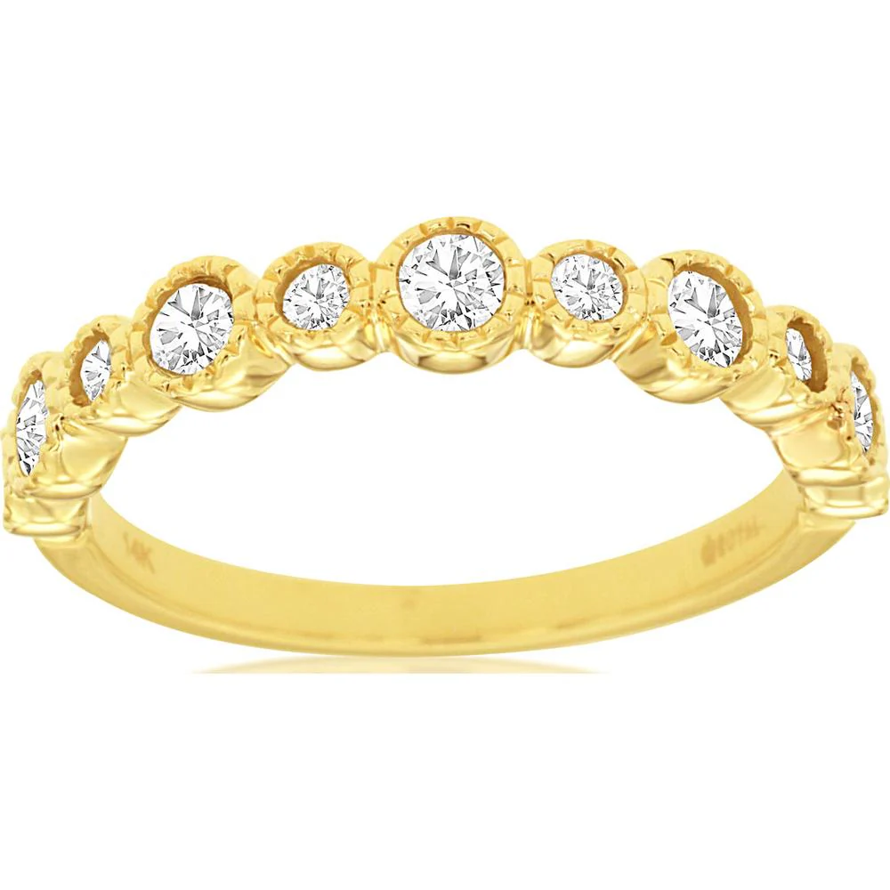 14K Yellow Gold Diamond Wedding Band with Bezel Set Diamonds - 0.52 Carats Total Diamond Weight - Royal Jewelry