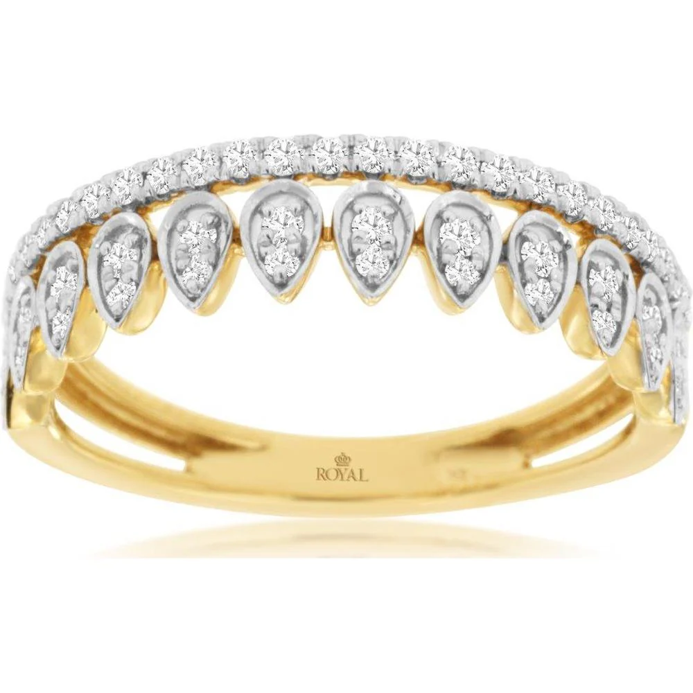 14K Yellow Gold Diamond Wedding Band with Pear-Shaped Motif and Round Diamonds - 0.32 Carat Total Diamond Weight - Royal Jewelry