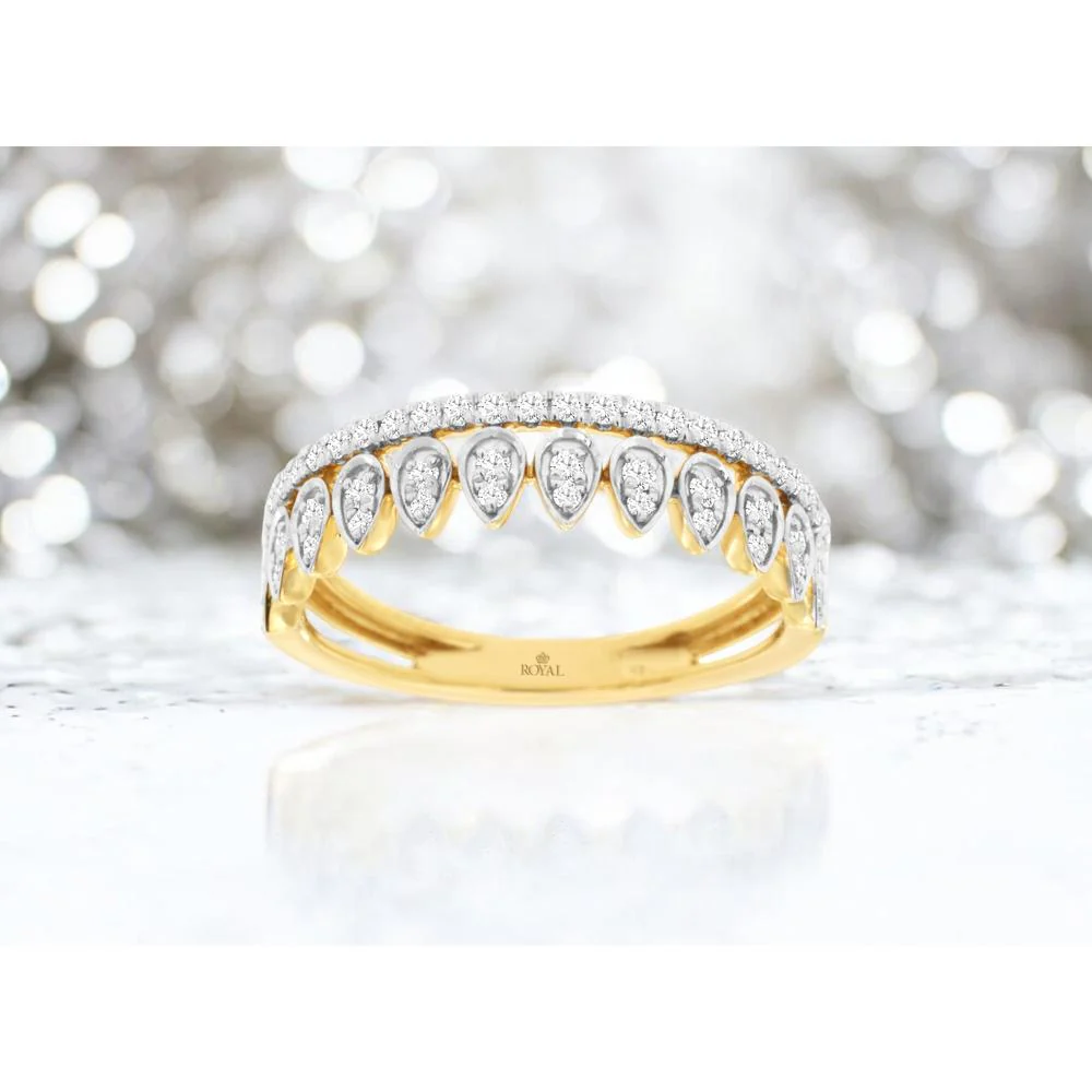 14K Yellow Gold Diamond Wedding Band with Pear-Shaped Motif and Round Diamonds - 0.32 Carat Total Diamond Weight - Royal Jewelry - Image 2