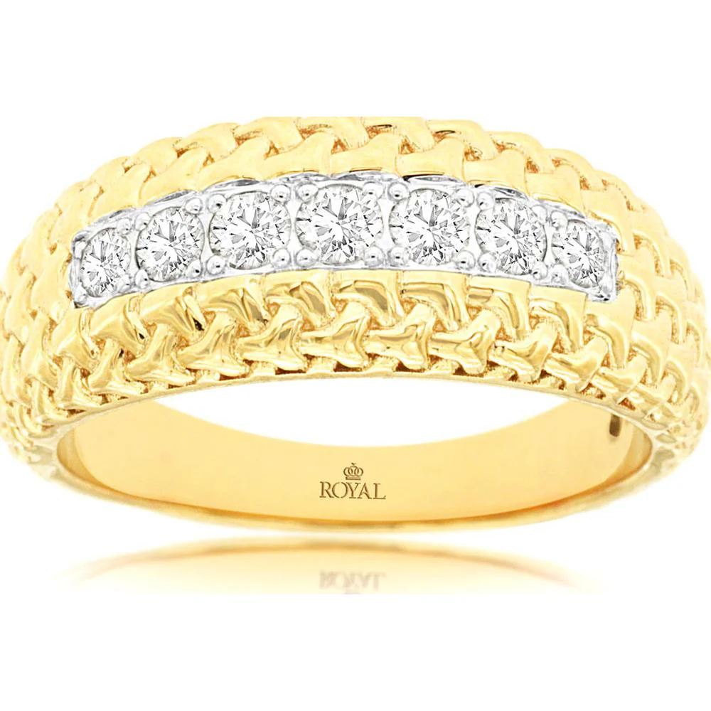 14K Yellow Gold Diamond Wedding Band with Prong Set Diamonds - 0.33 Carats Total Diamond Weight - Royal Jewelry