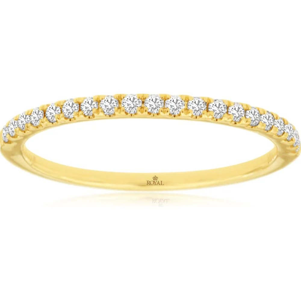 14K Yellow Gold Diamond Wedding Band with Prong-Set Round Diamonds - 0.20 Carat Total Diamond Weight - Royal Jewelry