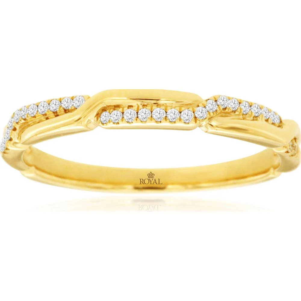 14K Yellow Gold Diamond Wedding Band with Round Brilliant-Cut Diamonds - 0.08 Carats Total Diamond Weight - Royal Jewelry