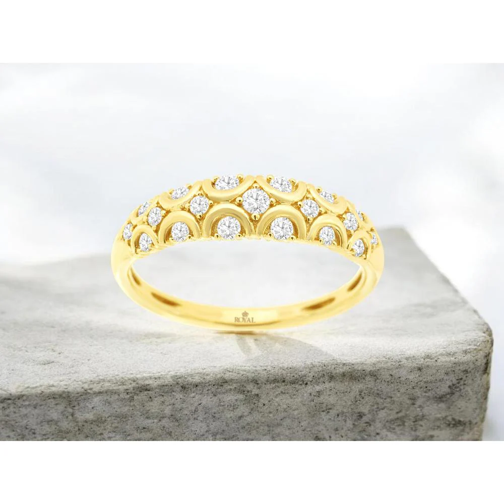 14K Yellow Gold Diamond Wedding Band with Scalloped Round Diamond Design - 0.25 Carat Total Diamond Weight - Royal Jewelry - Image 2
