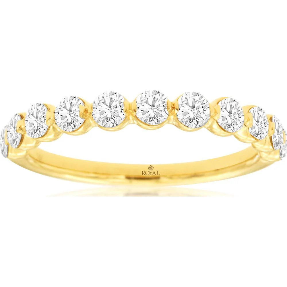 14K Yellow Gold Diamond Wedding Band with Shared-Prong Set Round Diamonds - 0.75 Carat Total Diamond Weight - Royal Jewelry