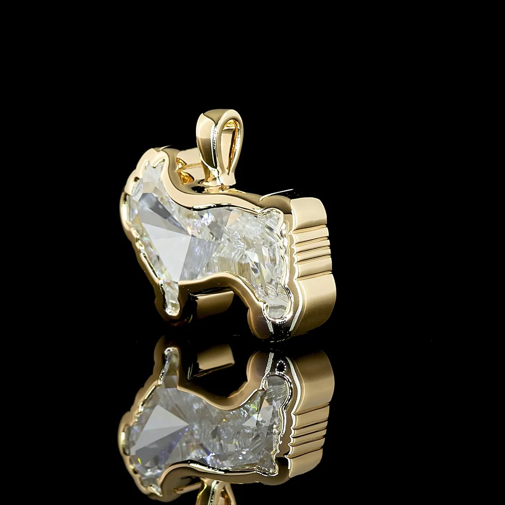 14K Yellow Gold Dog Shape Pendant with 2.75 Carat Lab Grown Diamond - Bezel Set E-F VVS2 - Covaloro Fine Jewelry - Image 3