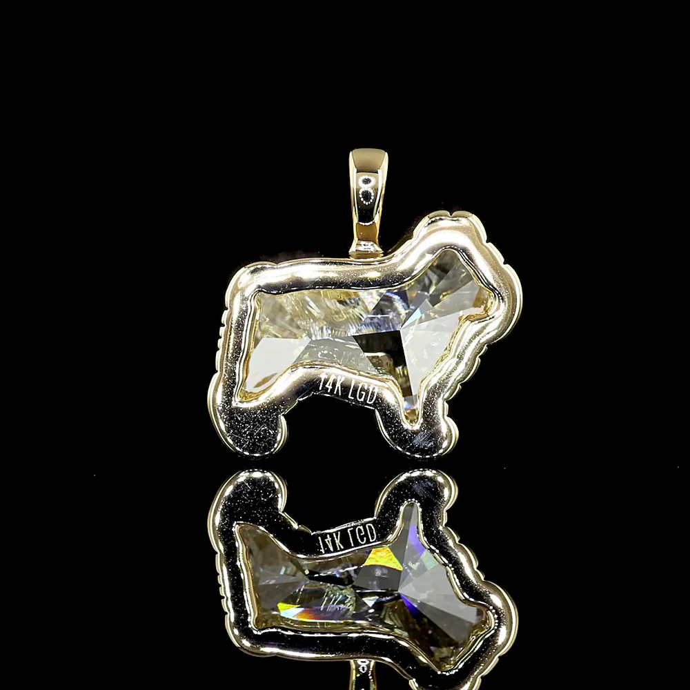 14K Yellow Gold Dog Shape Pendant with 2.75 Carat Lab Grown Diamond - Bezel Set E-F VVS2 - Covaloro Fine Jewelry - Image 4
