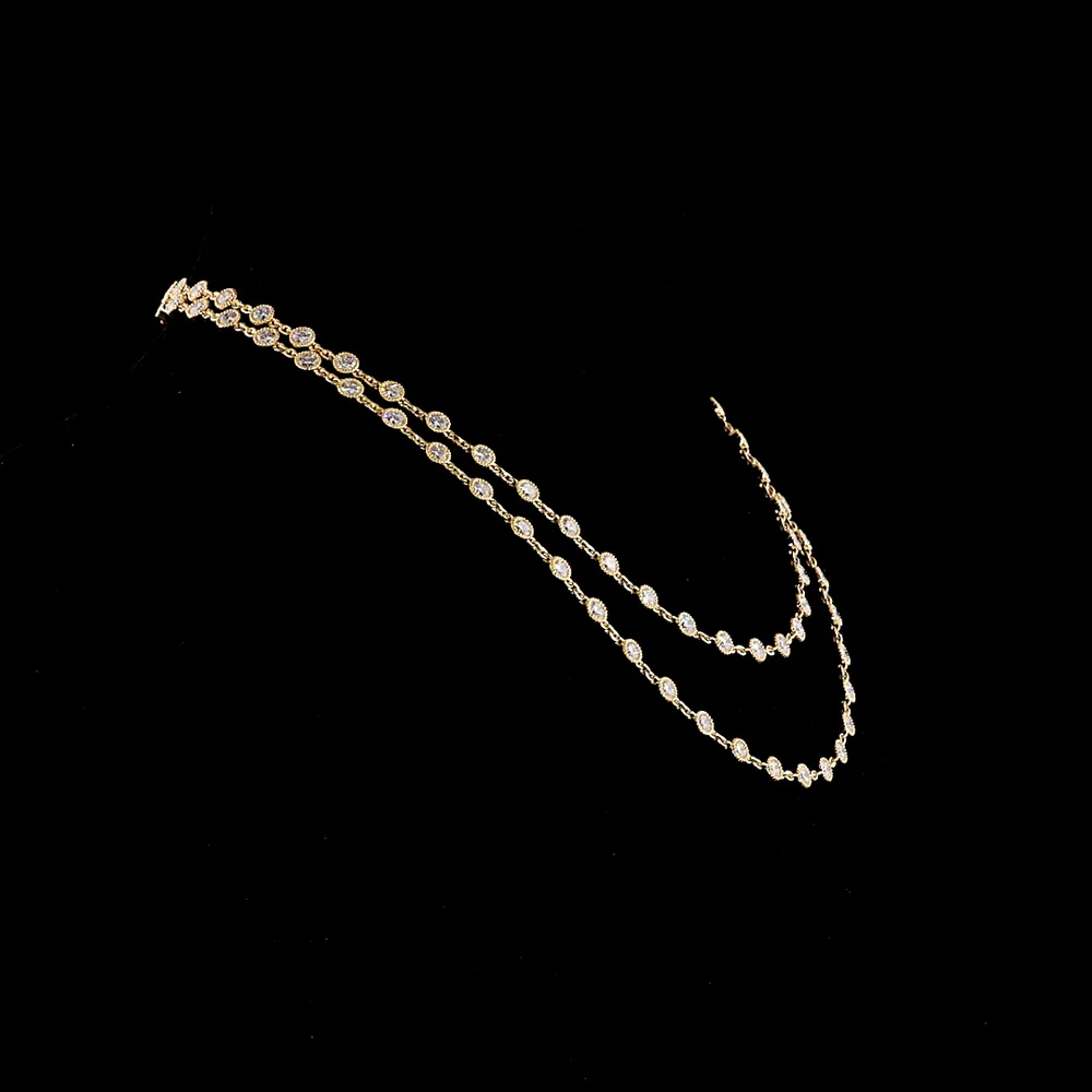 14K Yellow Gold Double Strand Station Necklace with 87 Bezel Set Round Lab Grown Diamonds - 14.36 Carat Total Weight, E-F Color VS2 Clarity - Covaloro Fine Jewelry - Image 3