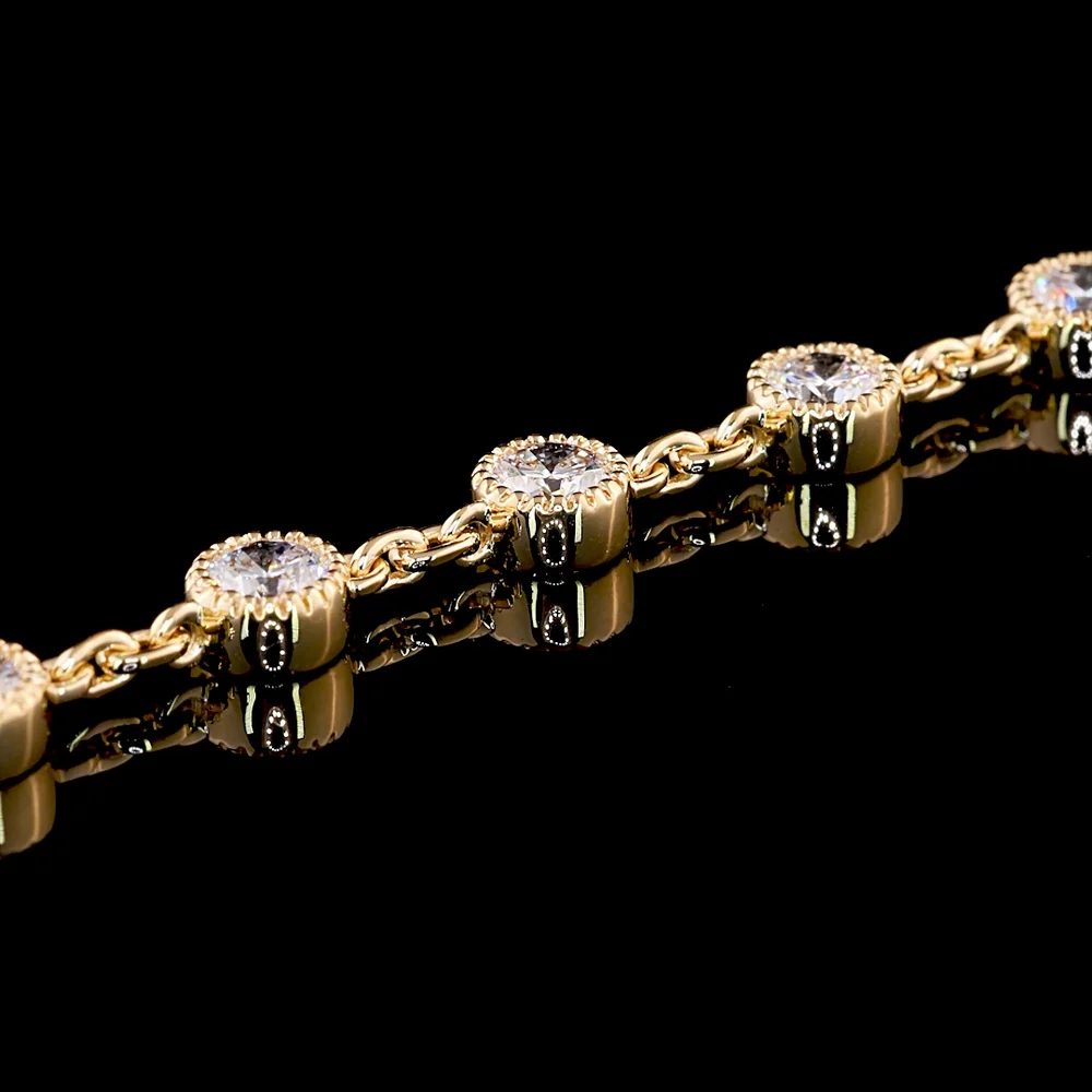 14K Yellow Gold Double Strand Station Necklace with 87 Bezel Set Round Lab Grown Diamonds - 14.36 Carat Total Weight, E-F Color VS2 Clarity - Covaloro Fine Jewelry - Image 4