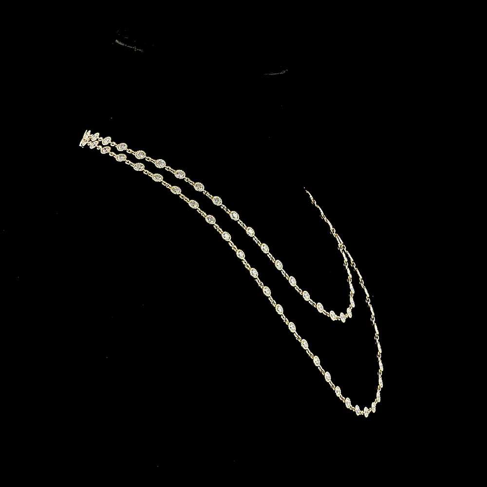 14K Yellow Gold Double Strand Station Necklace with 95 Bezel Set Round Lab Diamonds - 14.29 Carats Total Weight, E-F Color VS Clarity - Covaloro Fine Jewelry - Image 2