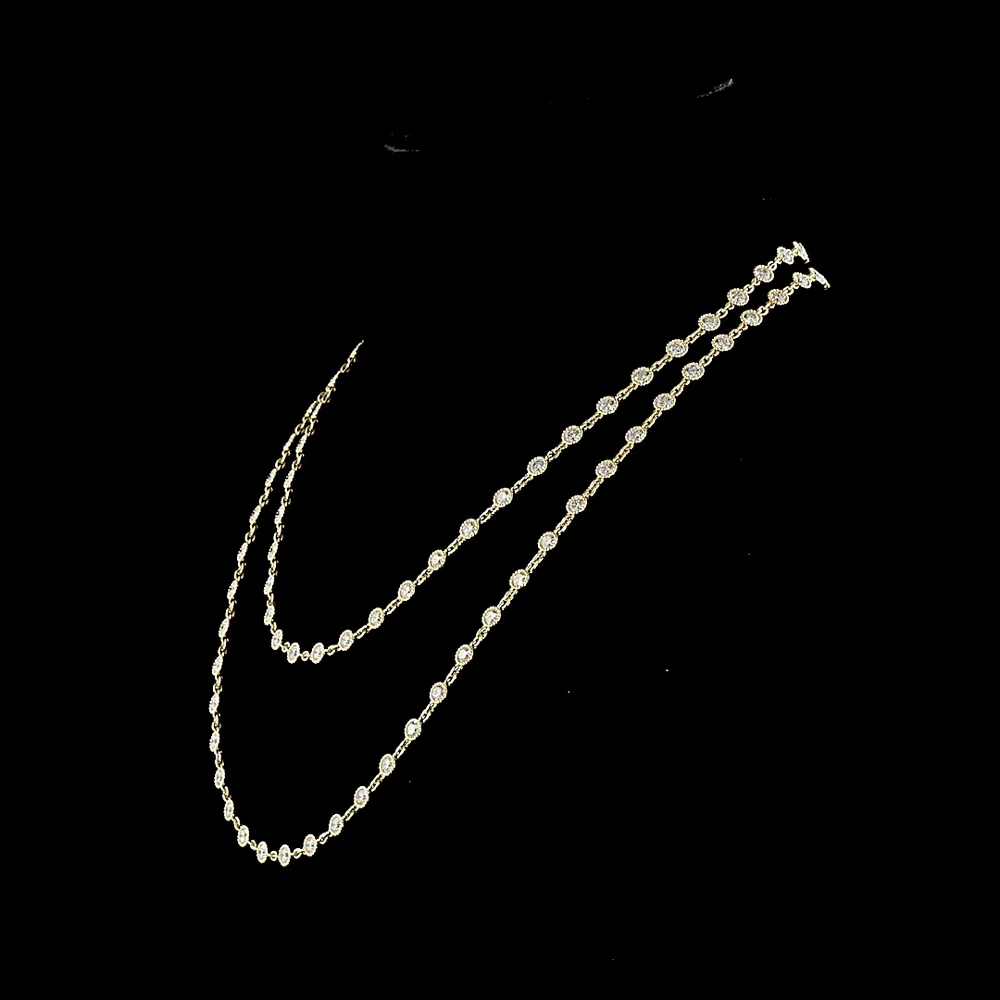 14K Yellow Gold Double Strand Station Necklace with 95 Bezel Set Round Lab Diamonds - 14.29 Carats Total Weight, E-F Color VS Clarity - Covaloro Fine Jewelry - Image 3