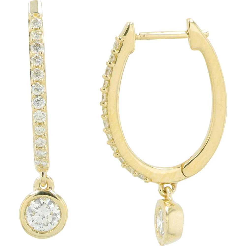 14K Yellow Gold Drop Earrings with 0.36 Carat Round Diamonds - Bezel and Prong Set