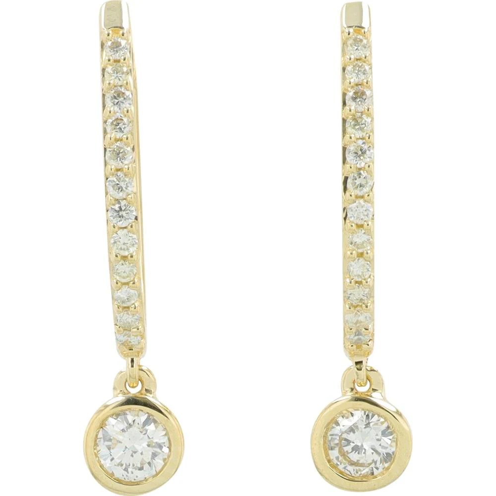 14K Yellow Gold Drop Earrings with 0.36 Carat Round Diamonds - Bezel and Prong Set - Image 2