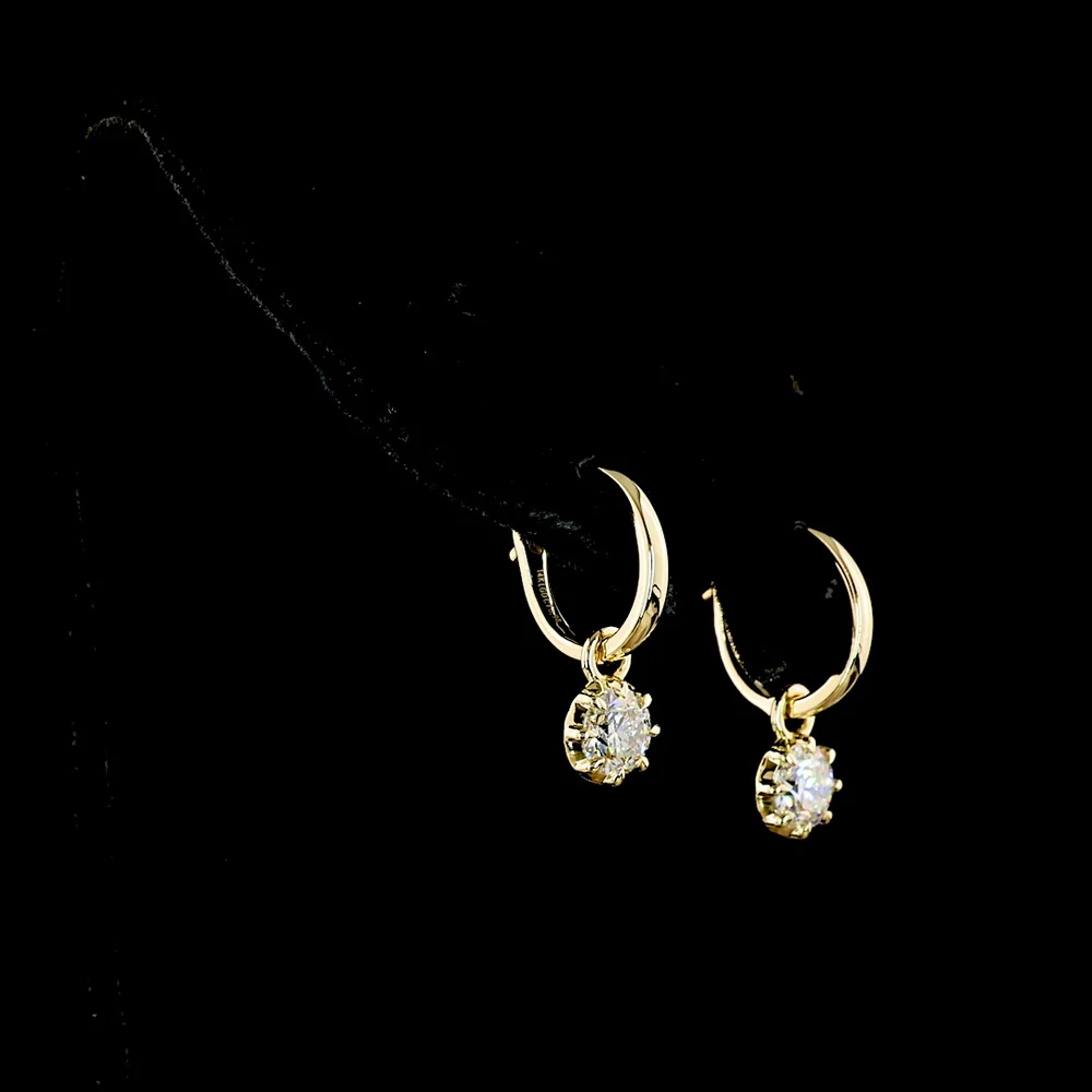 14K Yellow Gold Drop Earrings with 0.98 Carat Total Weight Round Brilliant Cut Lab Diamonds, Prong Setting with Black Rhodium Accent - Covaloro Fine Jewelry - Image 3