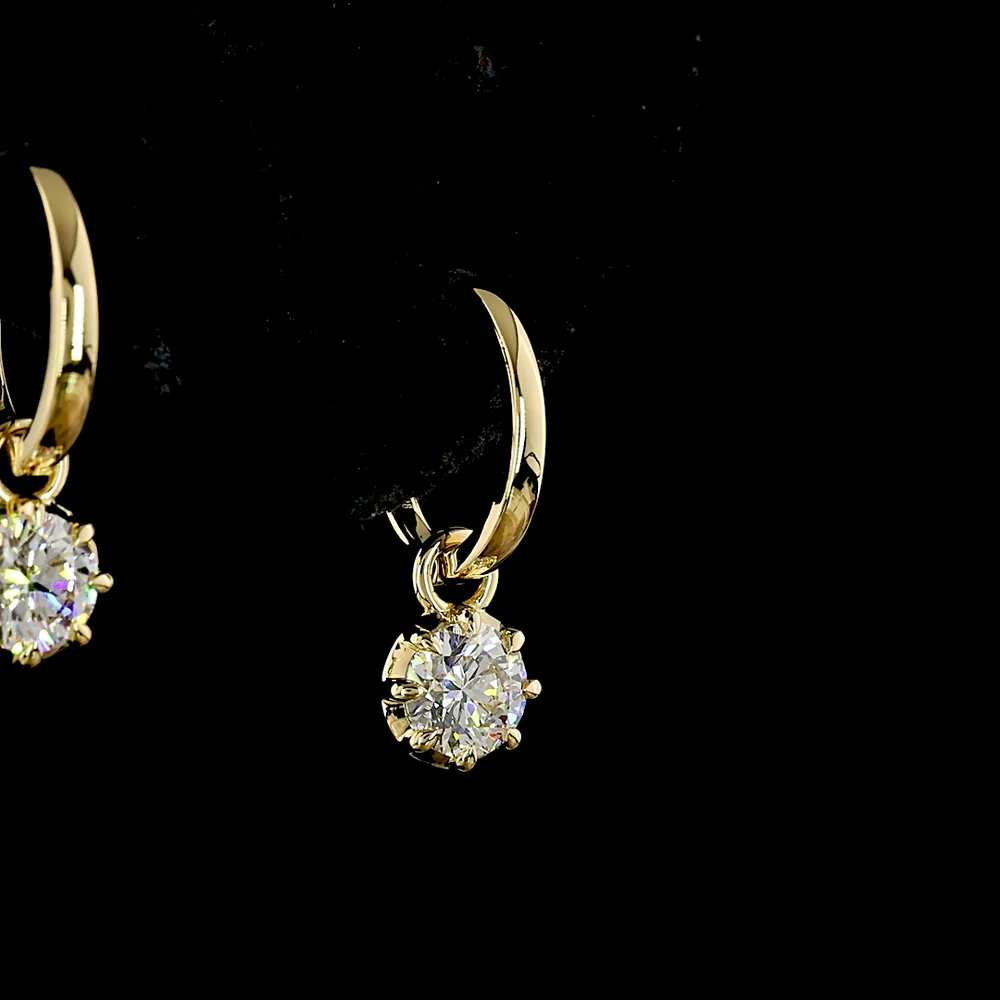 14K Yellow Gold Drop Earrings with 0.98 Carat Total Weight Round Brilliant Cut Lab Diamonds, Prong Setting with Black Rhodium Accent - Covaloro Fine Jewelry - Image 4