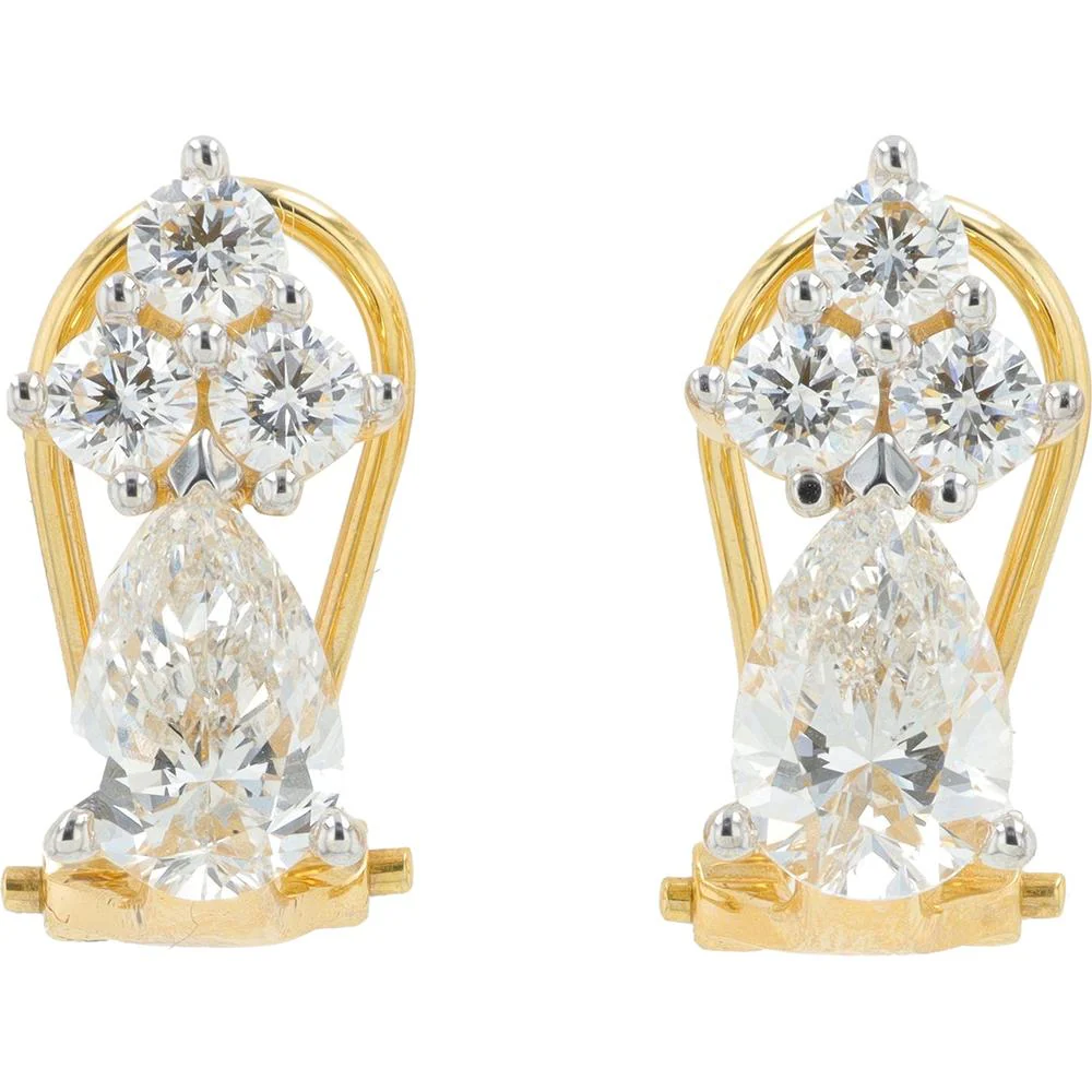14K Yellow Gold Drop Earrings with 2.00 Carat Total Lab Grown Diamonds - Pear and Round Cut