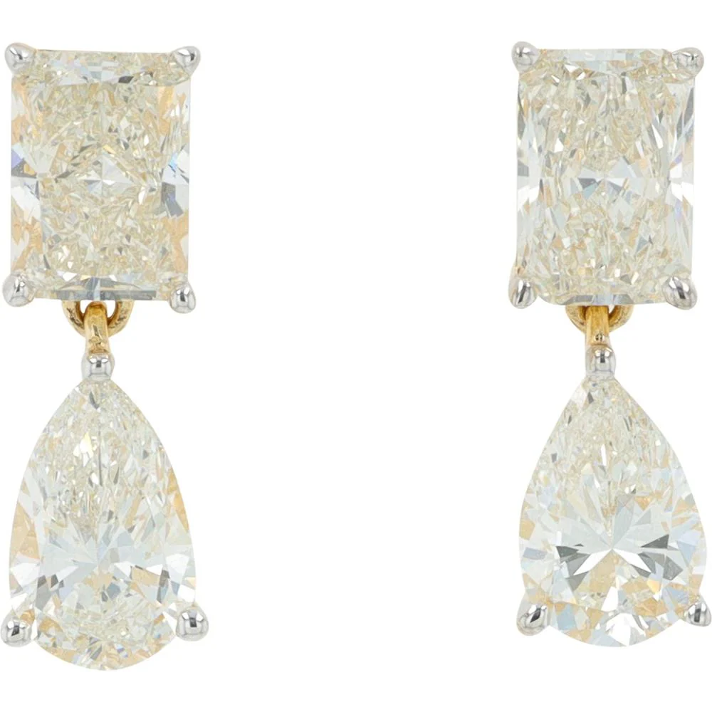 14K Yellow Gold Drop Earrings with 2.50 Carat Lab Grown Rectangular Diamonds