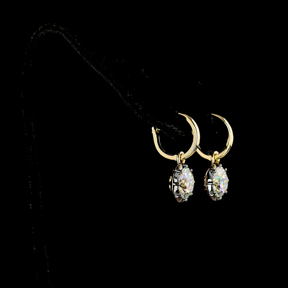 14K Yellow Gold Drop Earrings with 3.02 Carat Total Weight Round Brilliant Cut Lab Diamonds and Black Rhodium Accent - Covaloro Fine Jewelry - Image 3