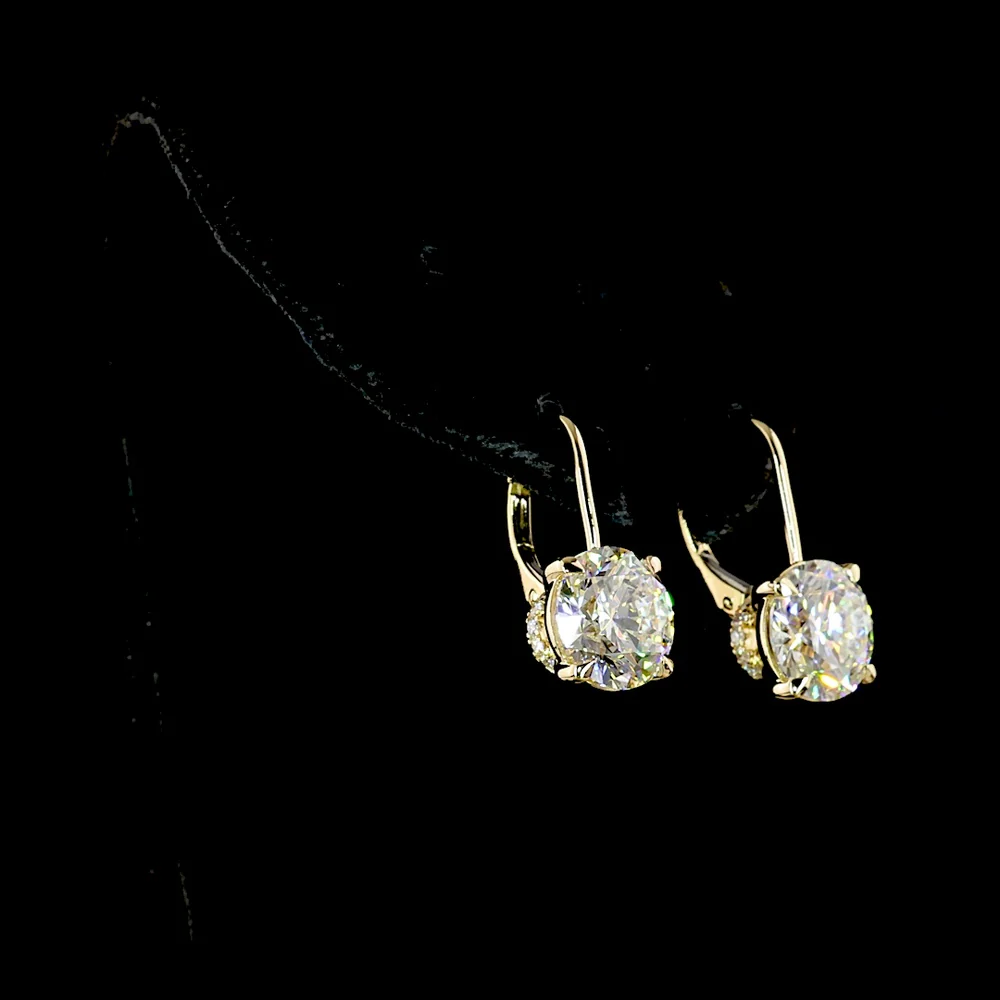 14K Yellow Gold Drop Earrings with 3.04 Carat Round Brilliant Cut Lab Diamonds & Accent Diamonds - 6.29 Total Carat Weight - Covaloro Fine Jewelry - Image 3