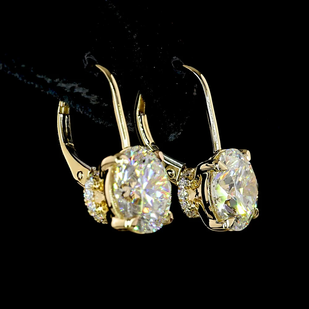 14K Yellow Gold Drop Earrings with 3.04 Carat Round Brilliant Cut Lab Diamonds & Accent Diamonds - 6.29 Total Carat Weight - Covaloro Fine Jewelry - Image 4