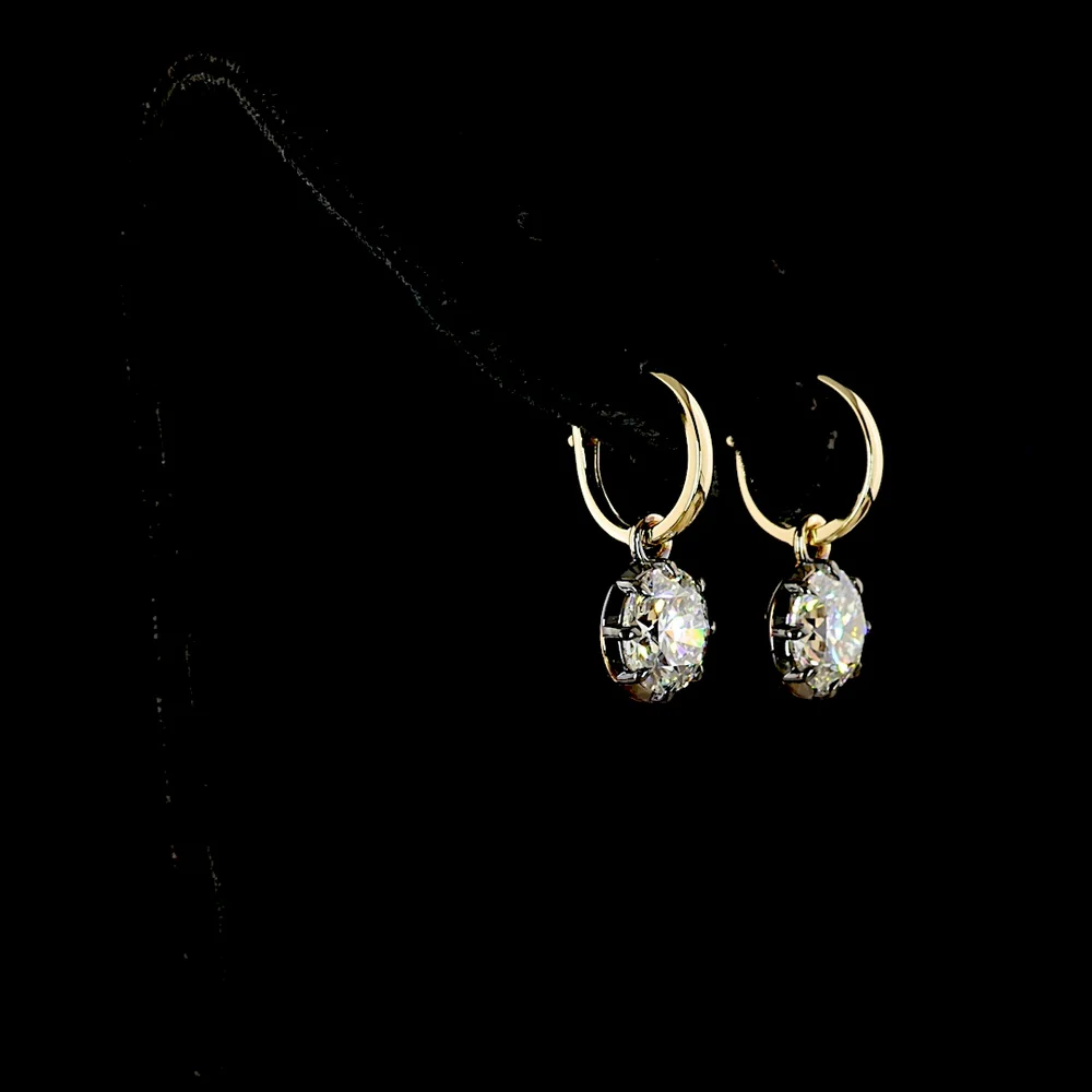 14K Yellow Gold Drop Earrings with 4.00 Carats Total Weight Round Brilliant Lab Diamonds, E-F Color VVS2 Clarity, Black Rhodium Prong & Bezel Setting - Covaloro Fine Jewelry - Image 3