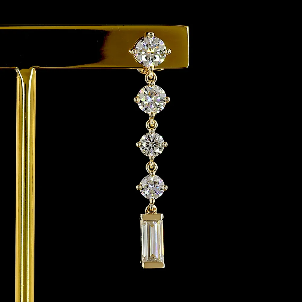 14K Yellow Gold Drop Earrings with Alternating Round and Baguette Lab Diamonds - 3.24 Carats Total Diamond Weight - Covaloro Fine Jewelry - Image 2