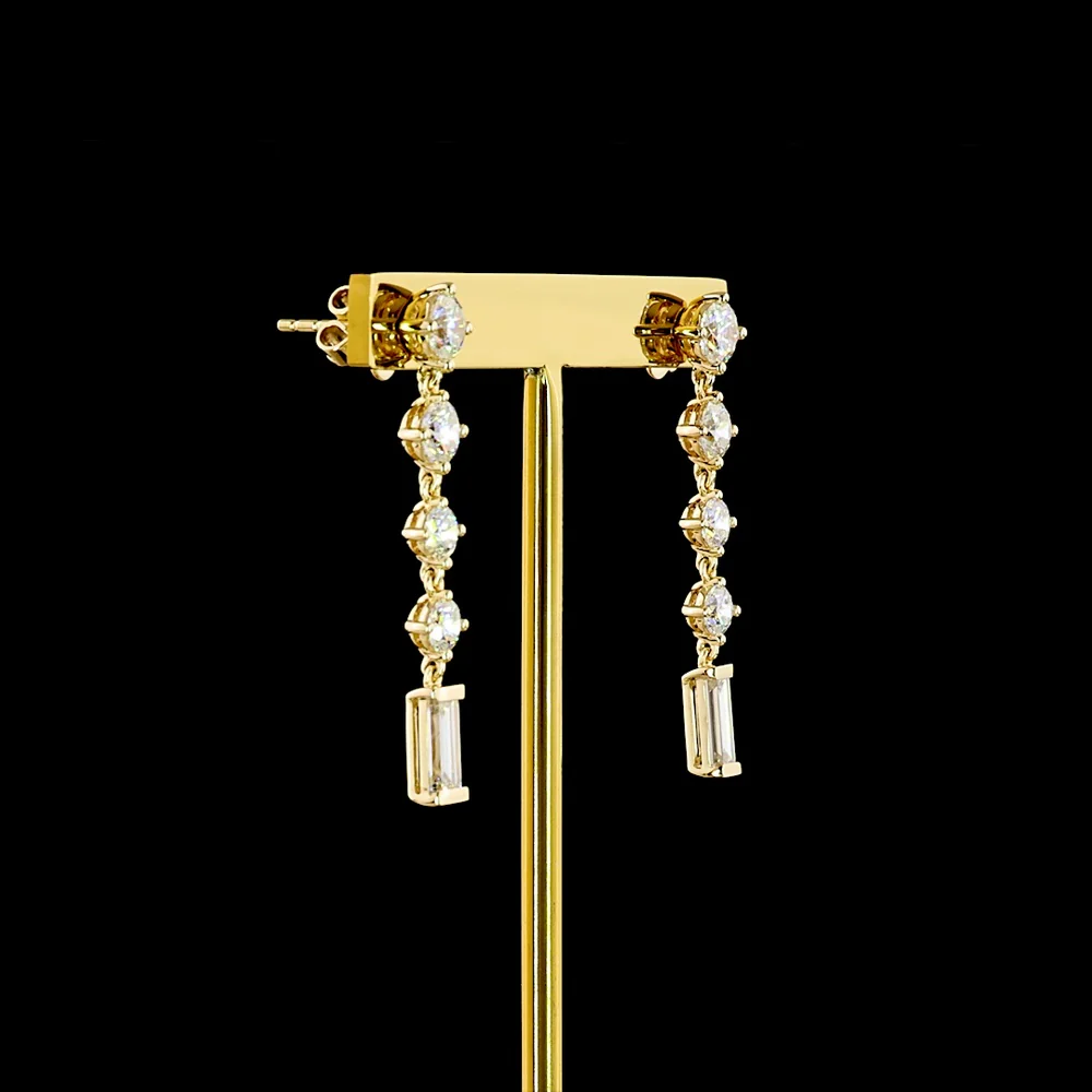 14K Yellow Gold Drop Earrings with Alternating Round and Baguette Lab Diamonds - 3.24 Carats Total Diamond Weight - Covaloro Fine Jewelry - Image 3