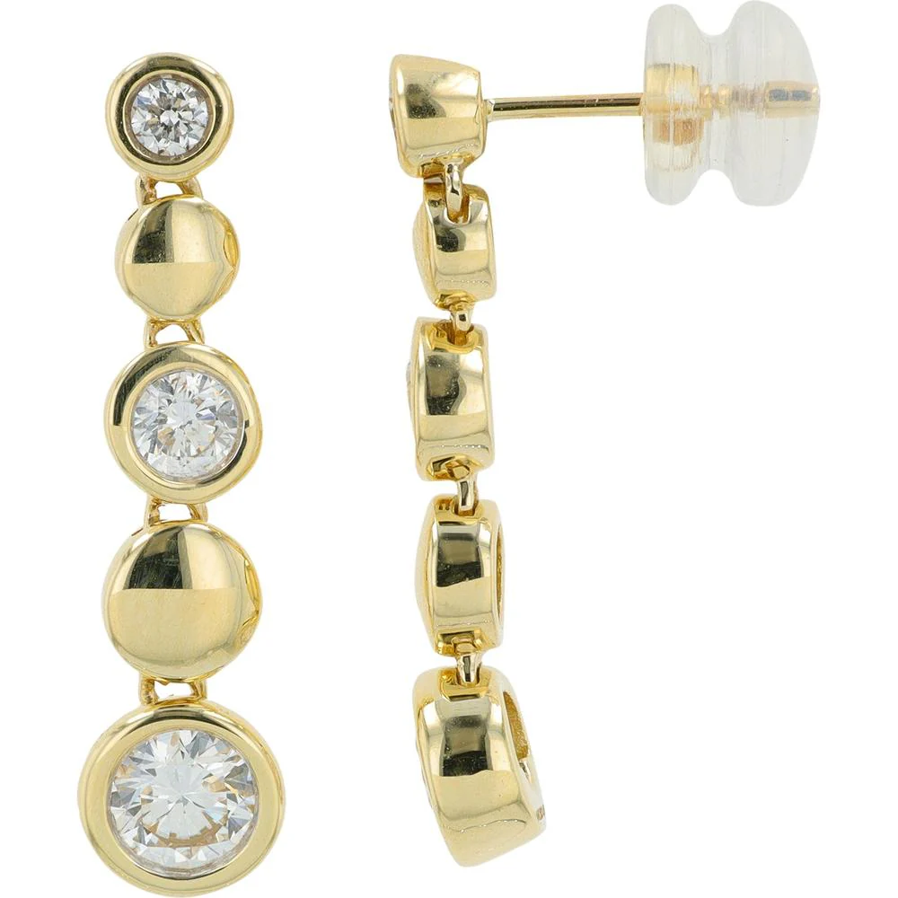 14K Yellow Gold Drop Earrings with Bezel Set Lab Grown Diamonds - 1.00 Carat Total Weight - Image 2