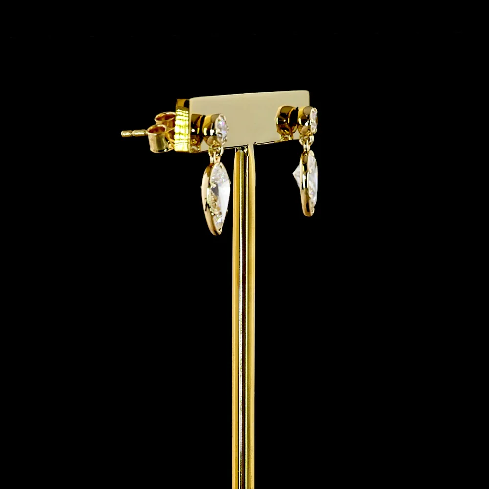 14K Yellow Gold Drop Earrings with Bezel Set Round and Pear Shaped Lab Diamonds - 1.71 Carats Total Diamond Weight - Covaloro Fine Jewelry - Image 3