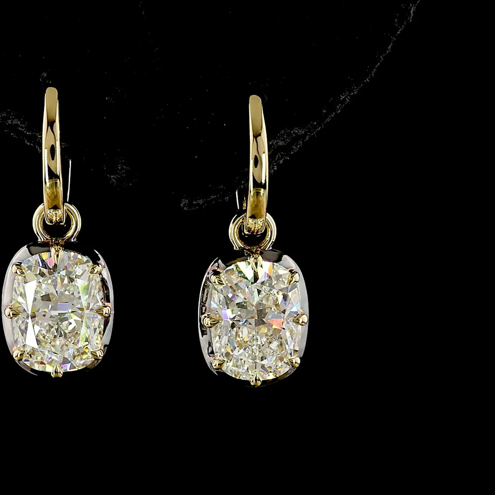 14K Yellow Gold Drop Earrings with Cushion Brilliant Cut Lab Diamonds - 4.13 Carat Total Diamond Weight (E-F Color, VS1 Clarity) - Covaloro Fine Jewelry - Image 2